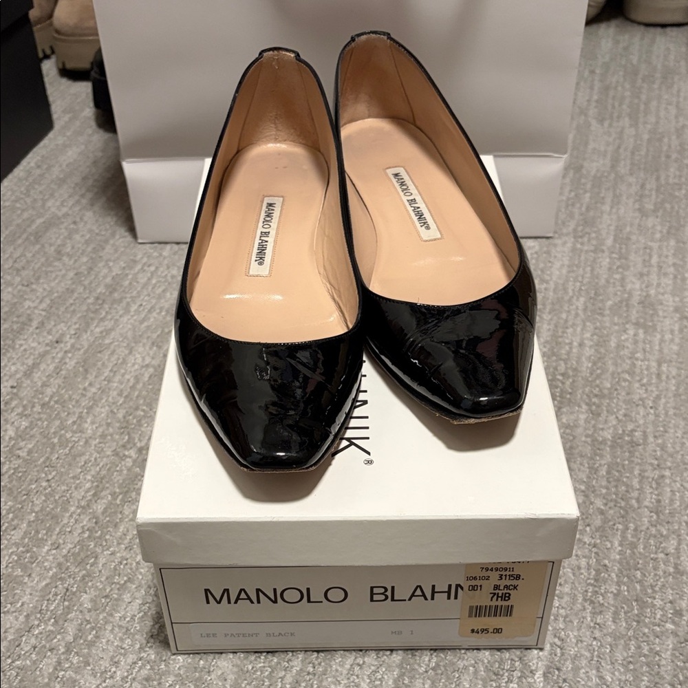 Manolo Blahnik Black Patent Leather Flats